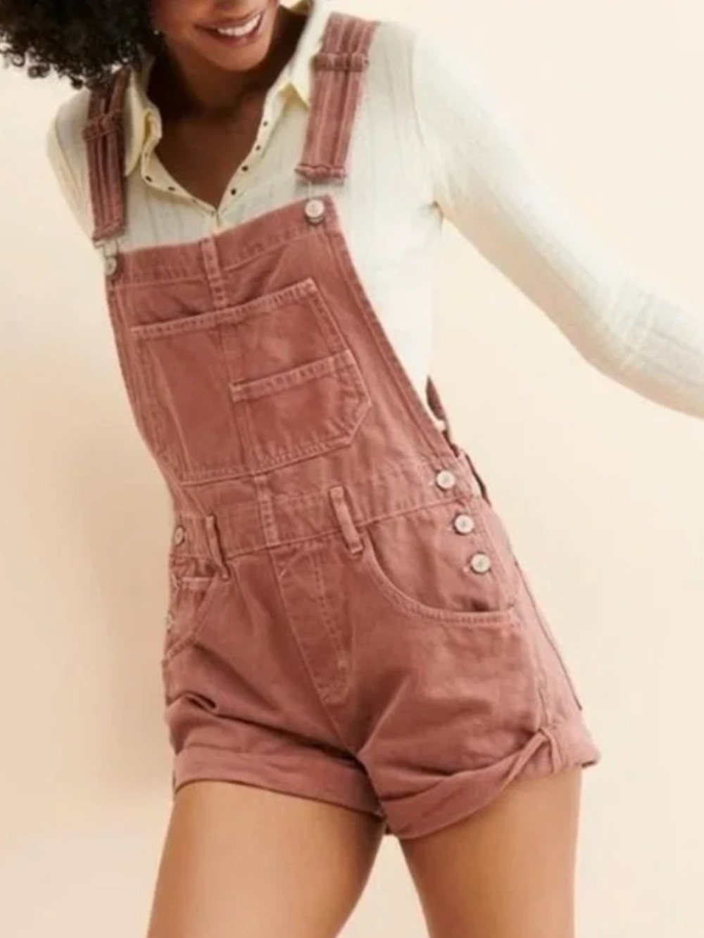 Free People We The Free Ziggy Shortalls Dusty Rose Relaxed Overalls XS